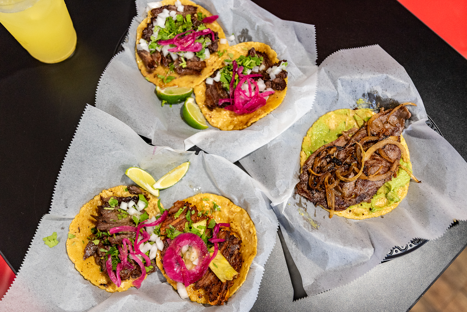 various tacos with different meats and toppings