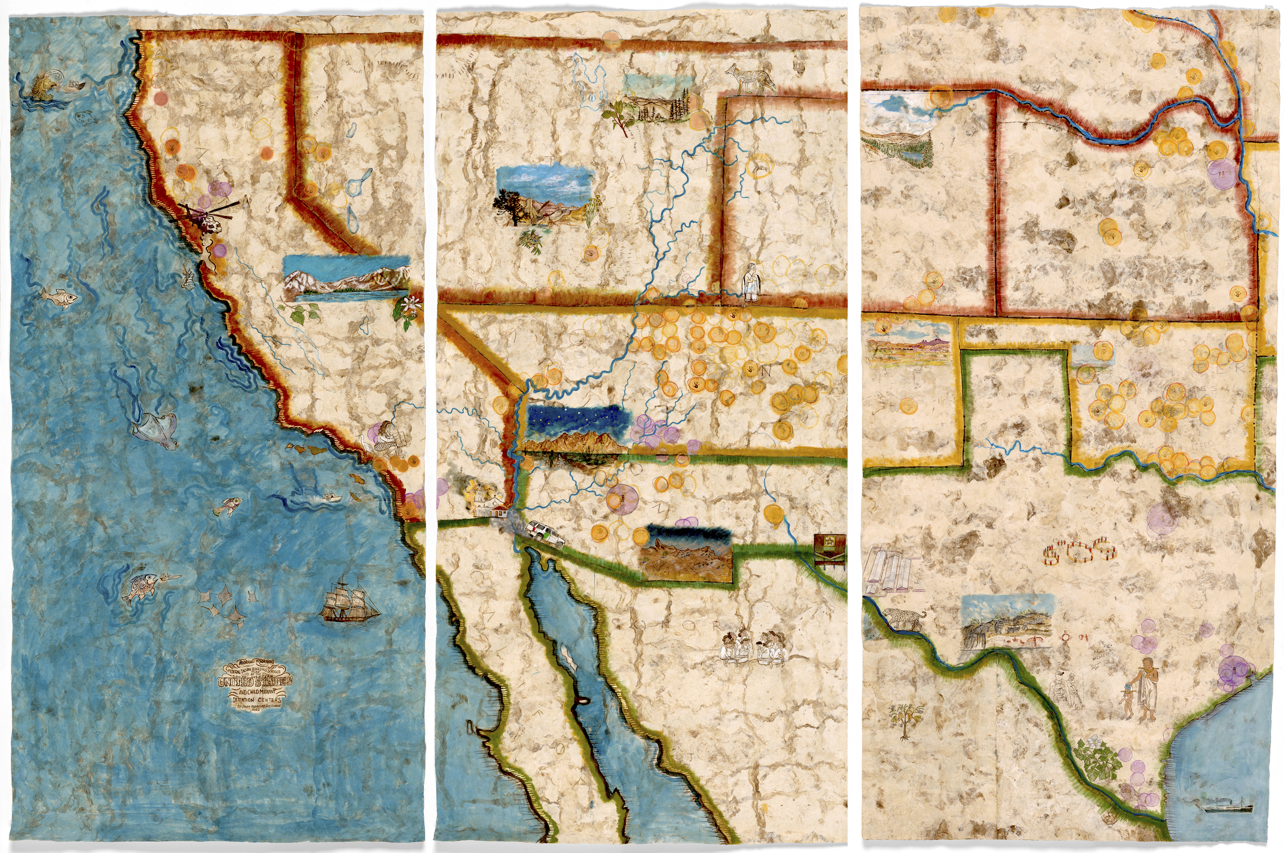 The left three panels of Sandy Rodriguez's "Book 13" map at The Huntington