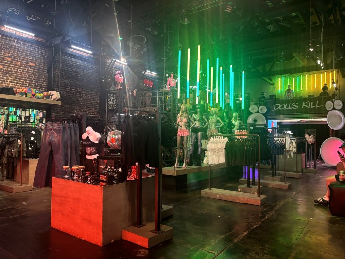 the interior of a grungy clothing store