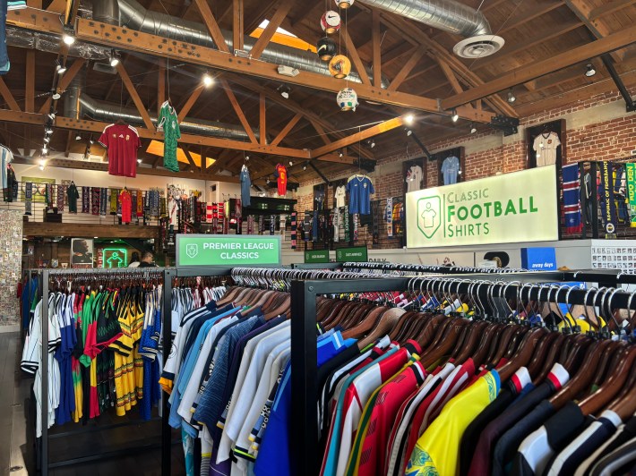 the interior of a soccer jersey store