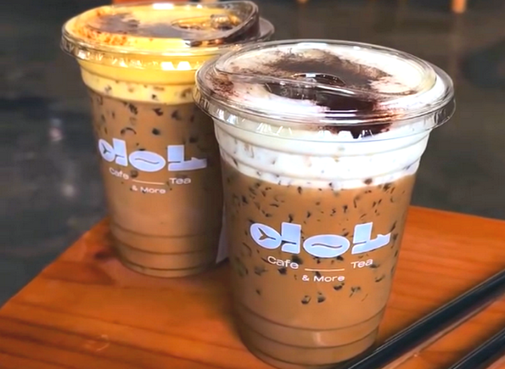 Oreo brulee latte and Vietnamese egg coffee at Dol Coffee House.