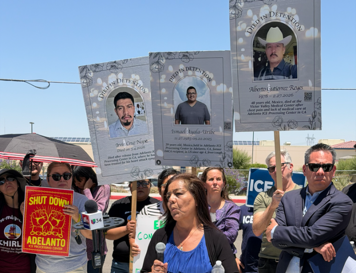 Demonstrators outside of Adelanto ICE Processing Center