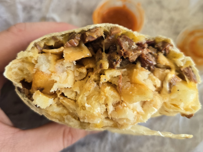 a cross section of a burrito