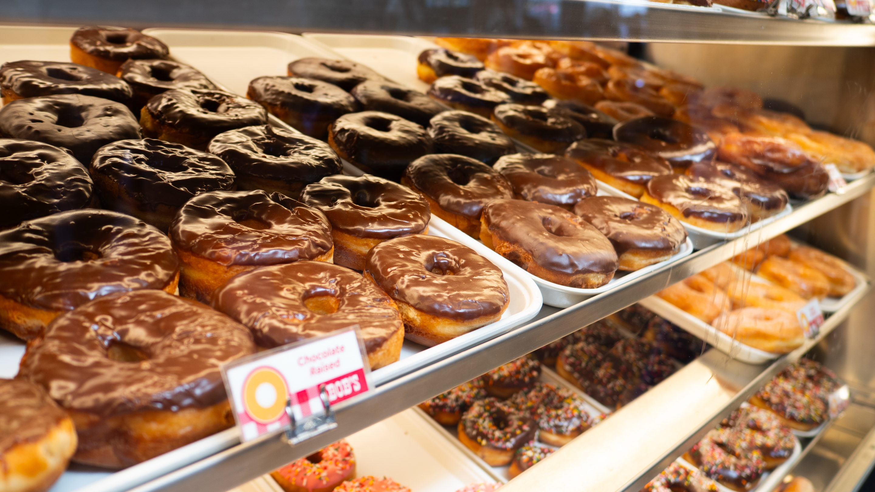 donuts in a display case