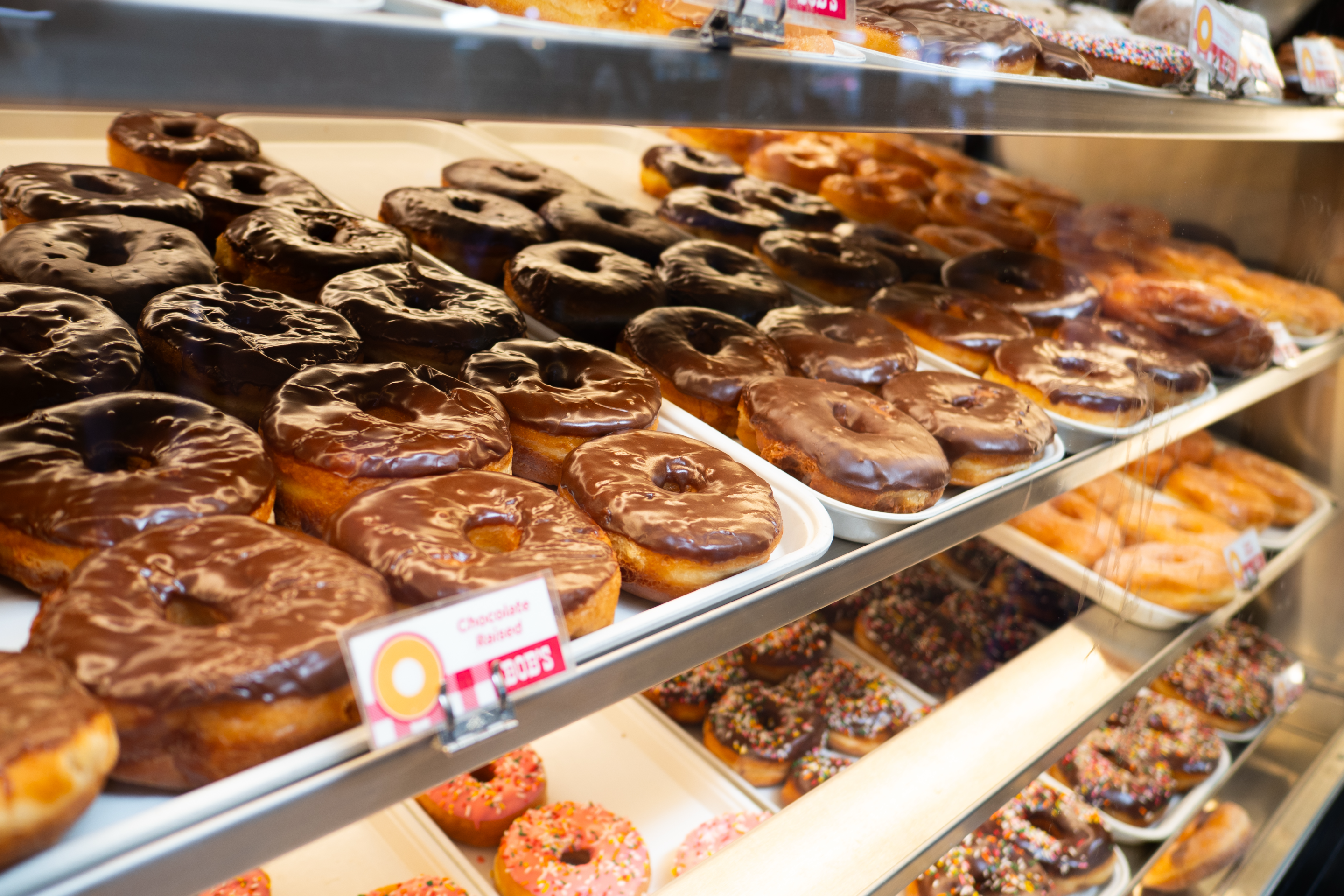 donuts in a display case