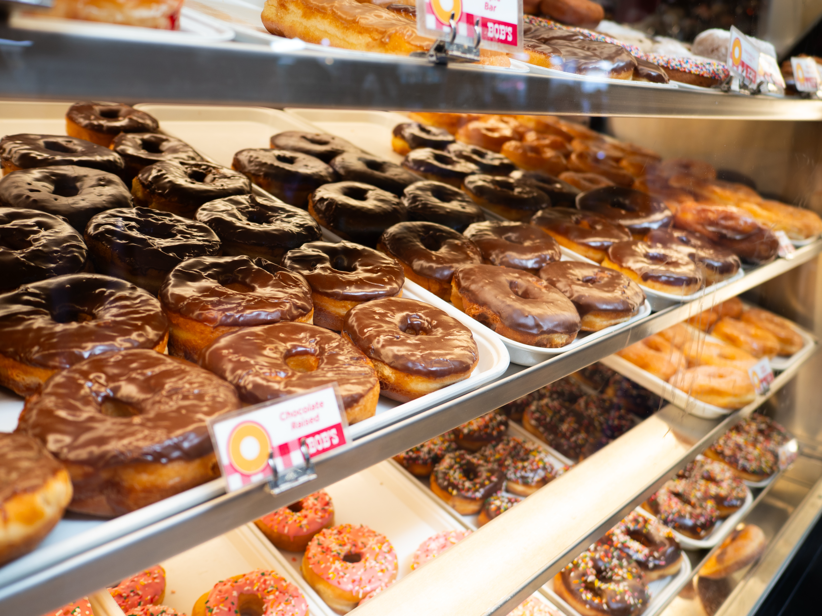 donuts in a display case