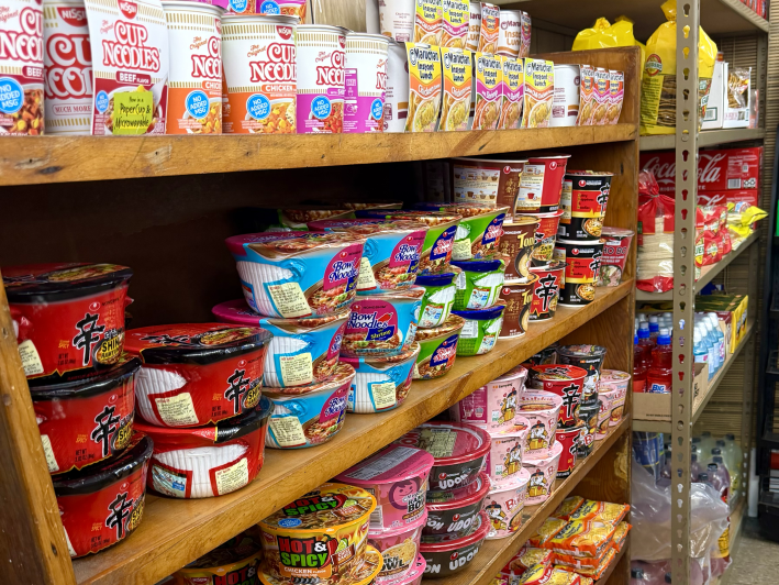 shelves of instant noodles