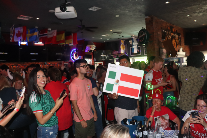 a crowd of people watching a soccer game