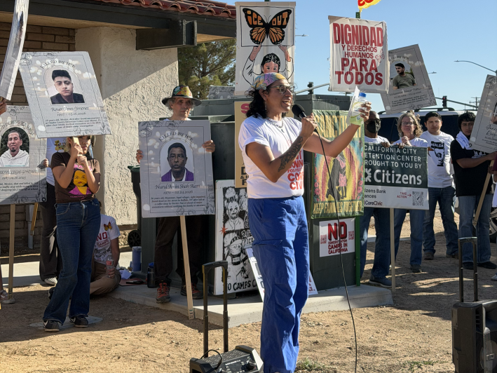 a speaker at a protest