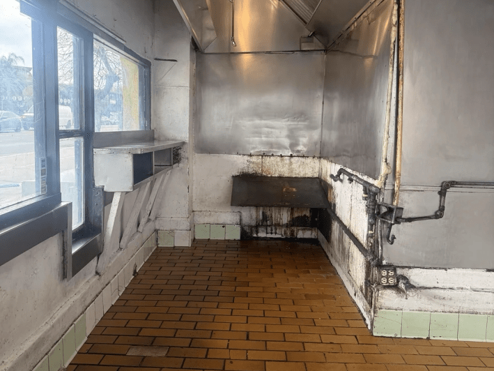 an abandoned restaurant kitchen
