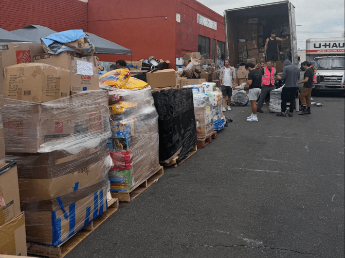 rows of packaged donations