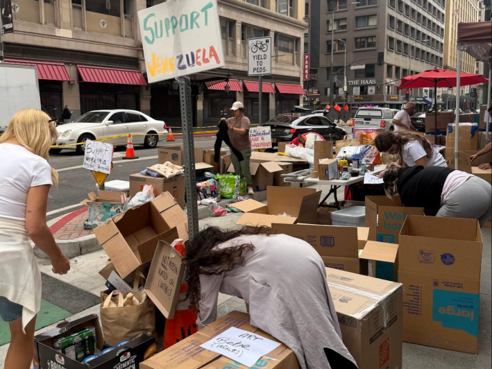 volunteers sorting donations