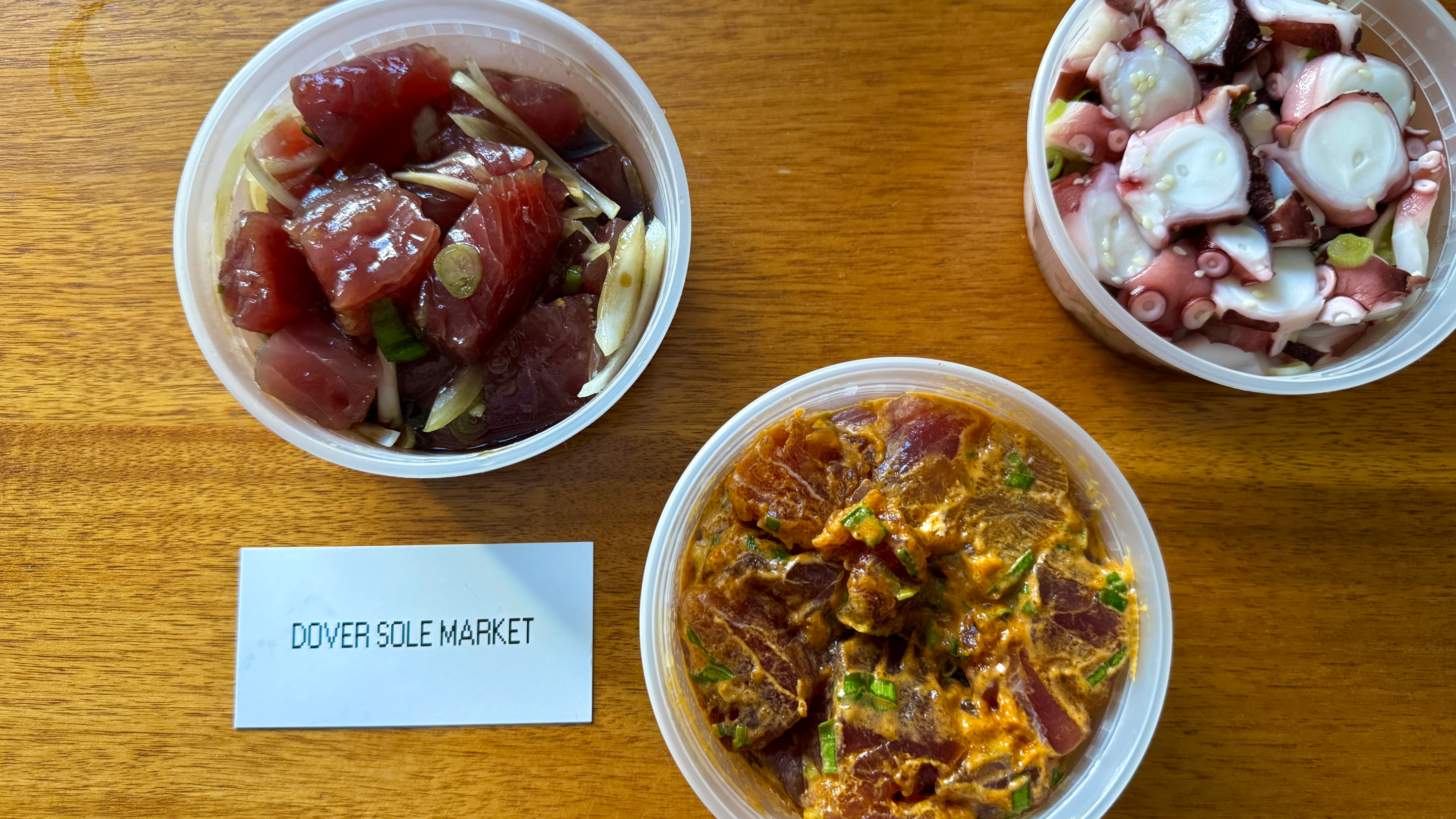 shoyu ahi, spicy ahi, and octopus pokes