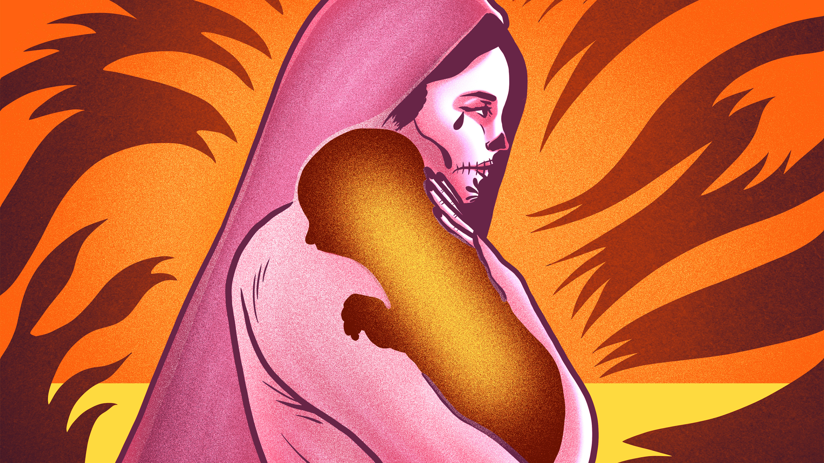 a drawing of La Llorona holding her baby