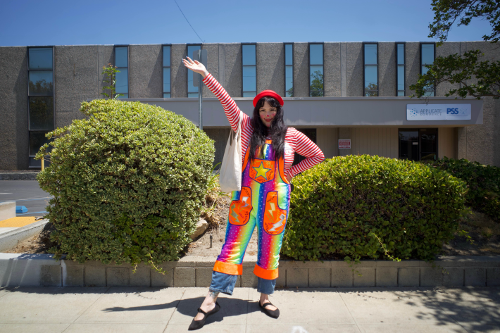 a woman dressed as a clown