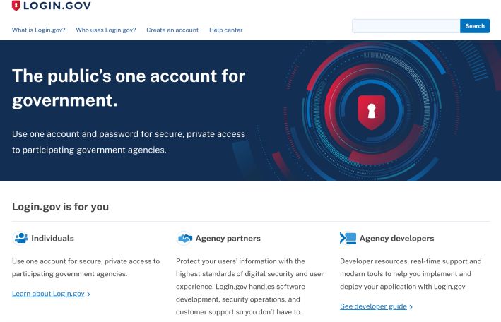 login.gov homepage