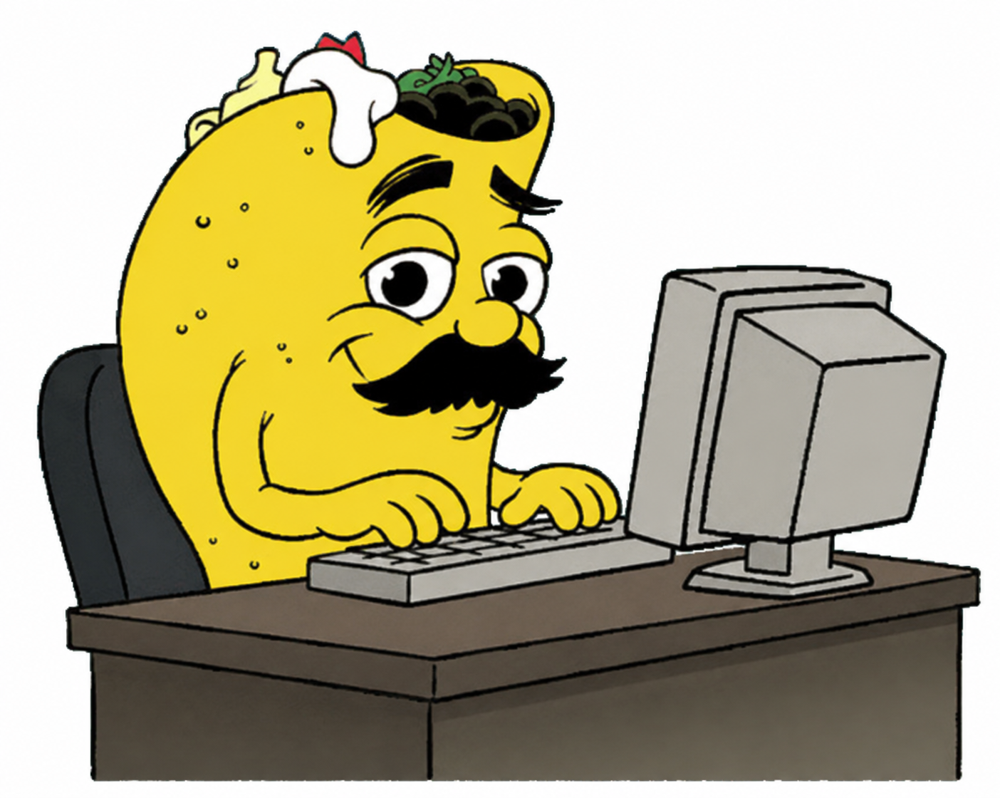 a taco man on a computer