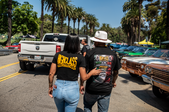 a couple at a classic car show