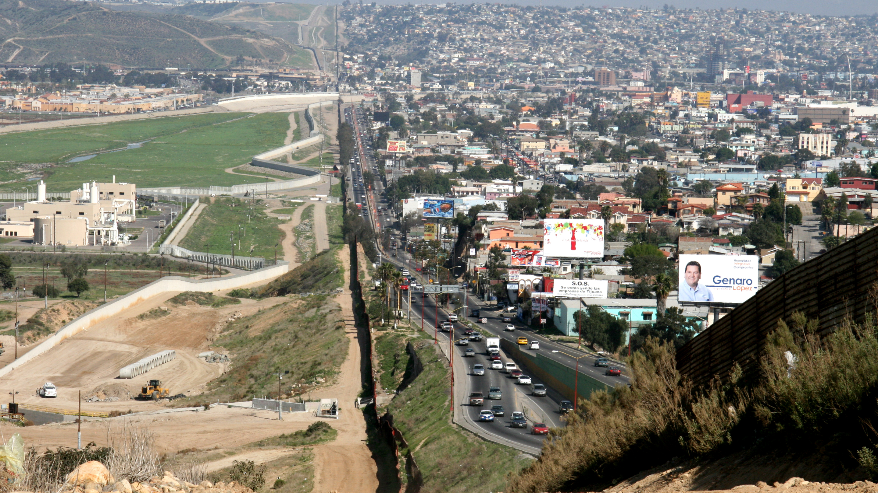 aerial view of the border between San Diego and Tijuana.