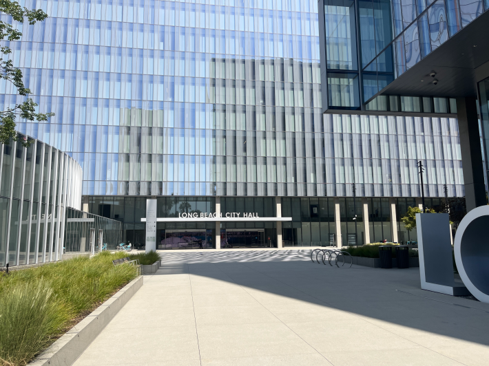 a large, glass city hall