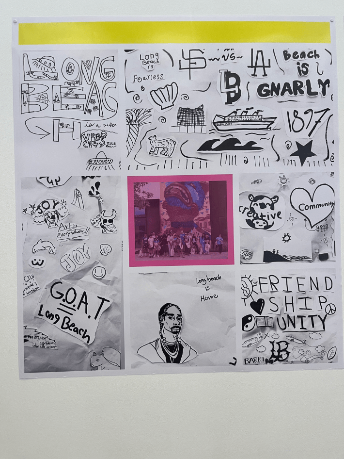 doodles about loving the Long Beach community and being part of the community including the LA Dodgers symbol