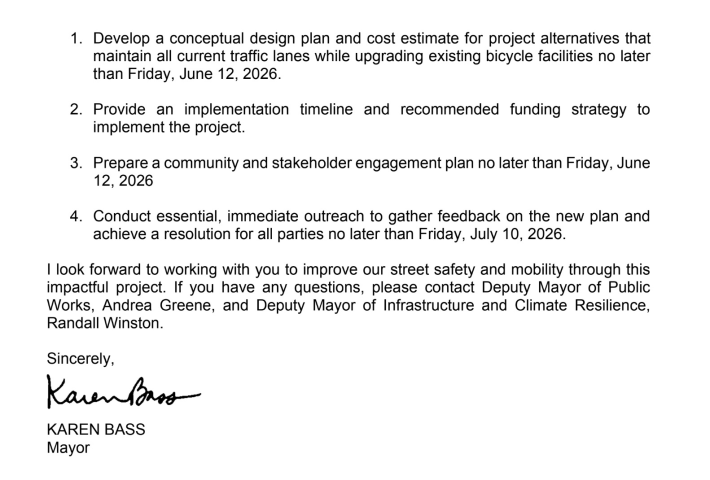 A letter from Mayor Karen Bass to the Department of Transportation's general manager and the Bureau of Street Services' executive director.