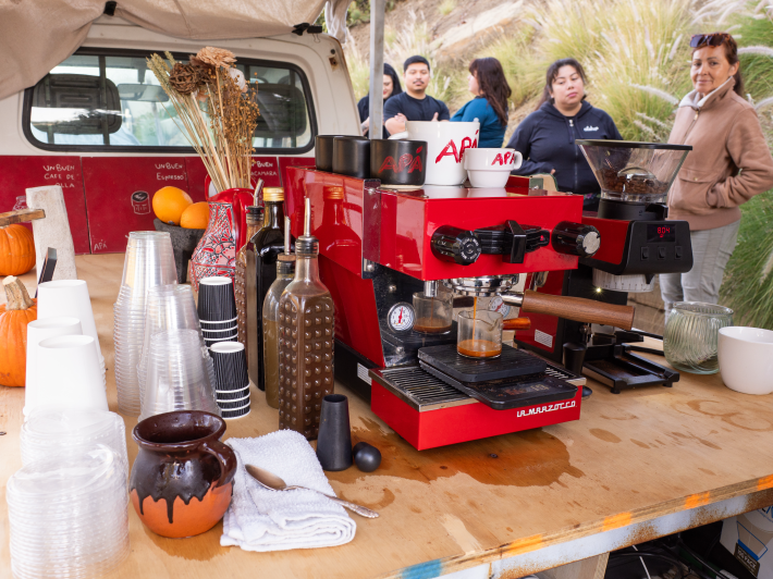 an espresso set up at a pop up cafe