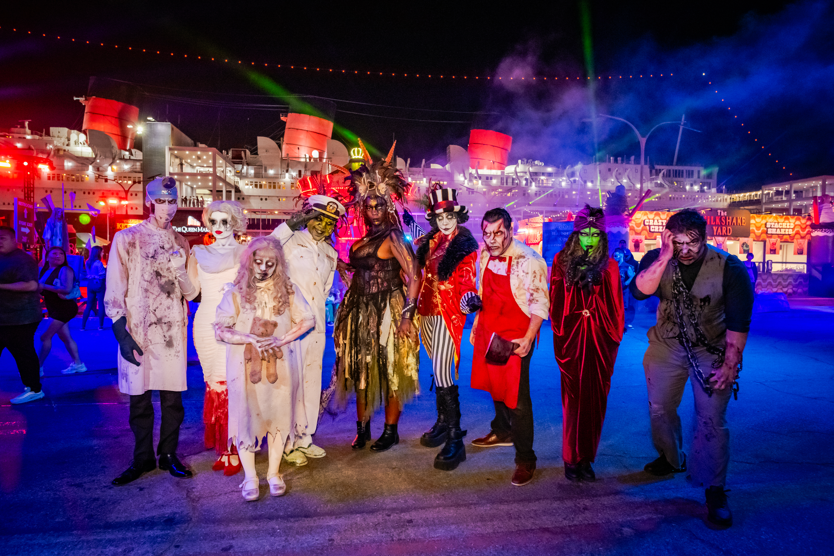 an ensemble of Queen Mary scare actors