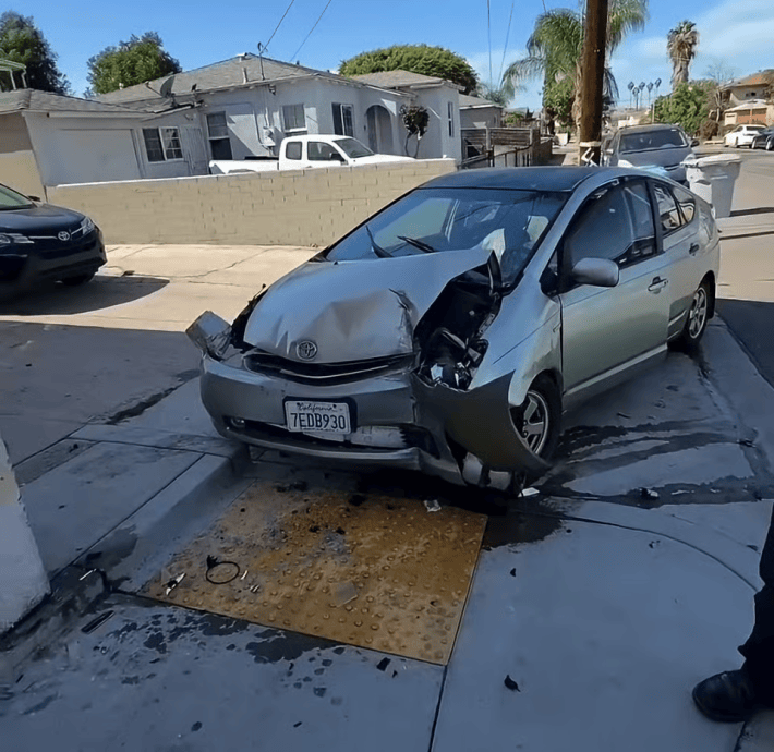 a crashed sedan