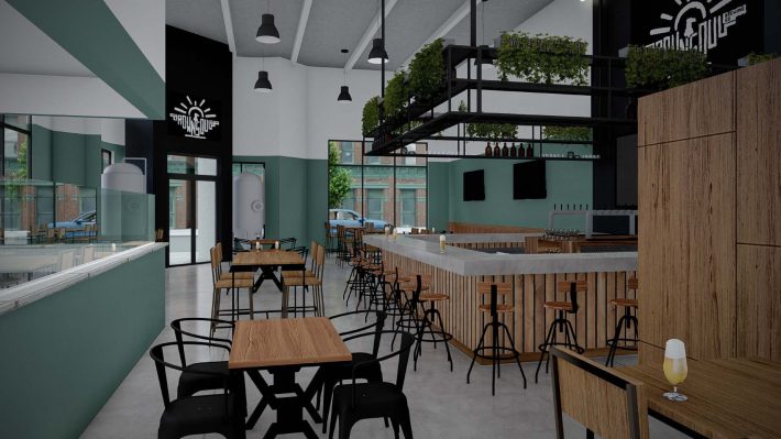 Renderings of completed Brown Soul Brewery by NS Designs, Pasadena.