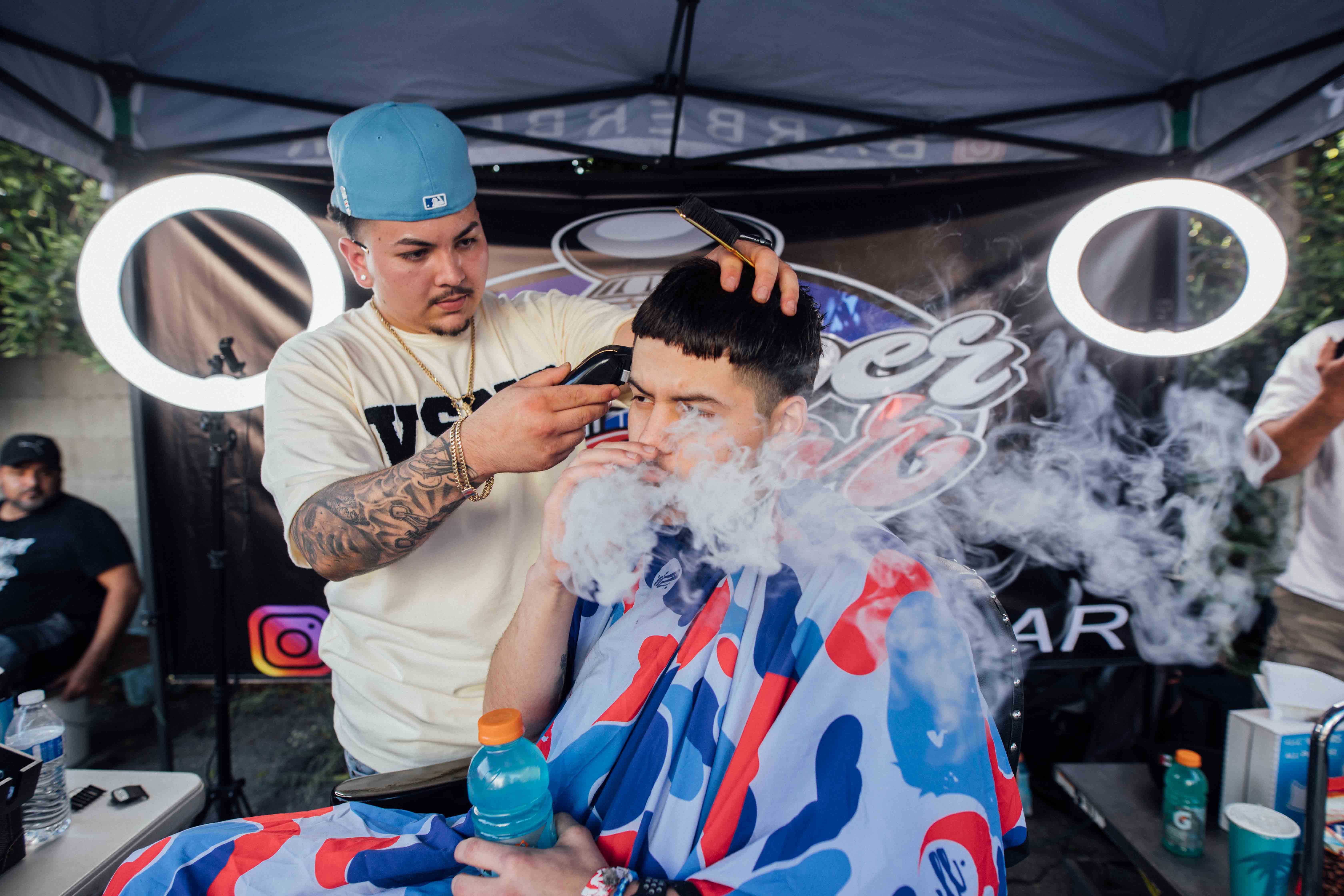 There was onsite barbering for spectators.