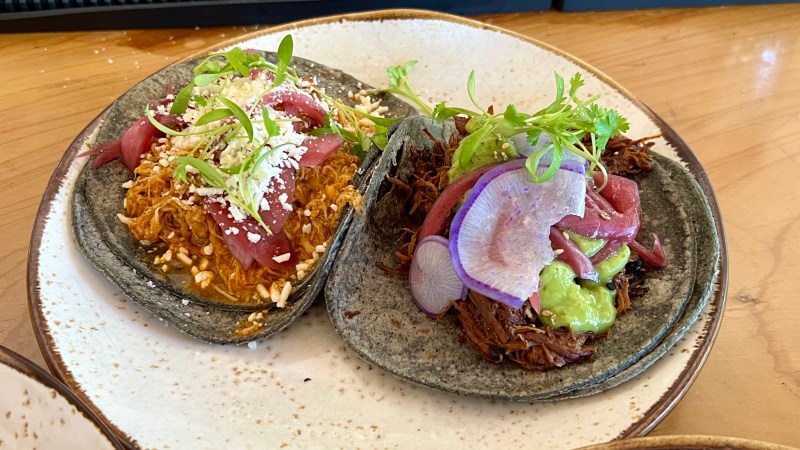 Tacos at Chulita with blue corn tortillas. Photo by Memo Torres for L.A. Taco