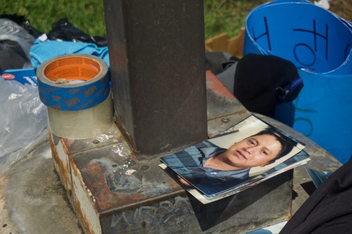 A photo of slain food vendor near the memorial.