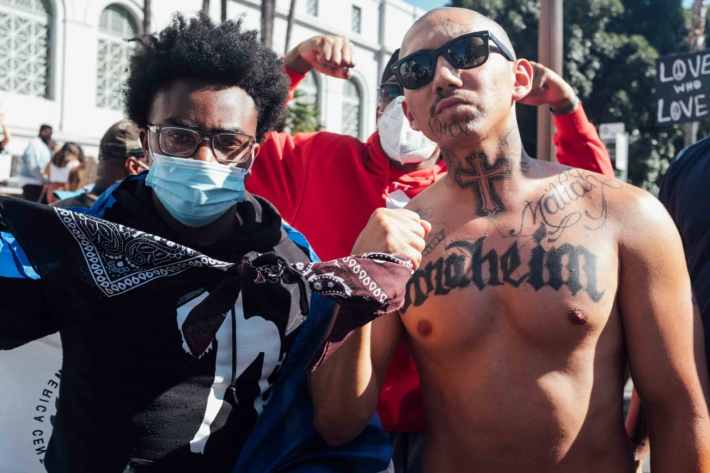 Scenes from a Black and Brown unity rally in DTLA in 2020. Photo by Kemal Cilengir for L.A. TACO.