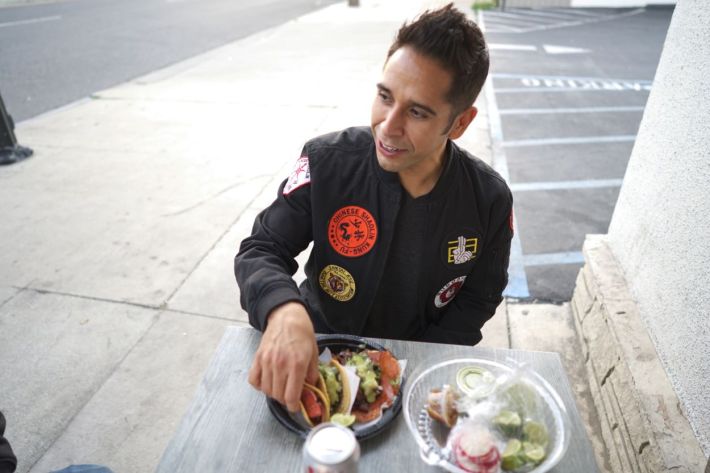 Erik Rivera at his favorite taquería, Pablito's Tacos.