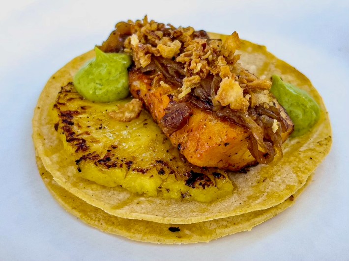 Simon's pescado al pastor taco.