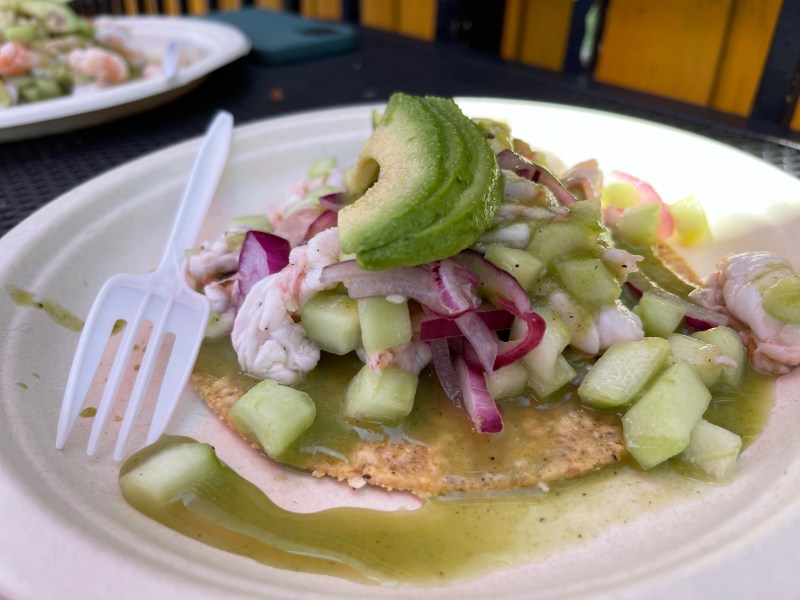 A tostada de aguachile at Correa's Market. Photo by Javier Cabral for L.A. TACO.