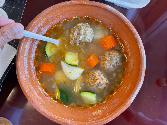 A plate of tender albondigas at Los Consomes.