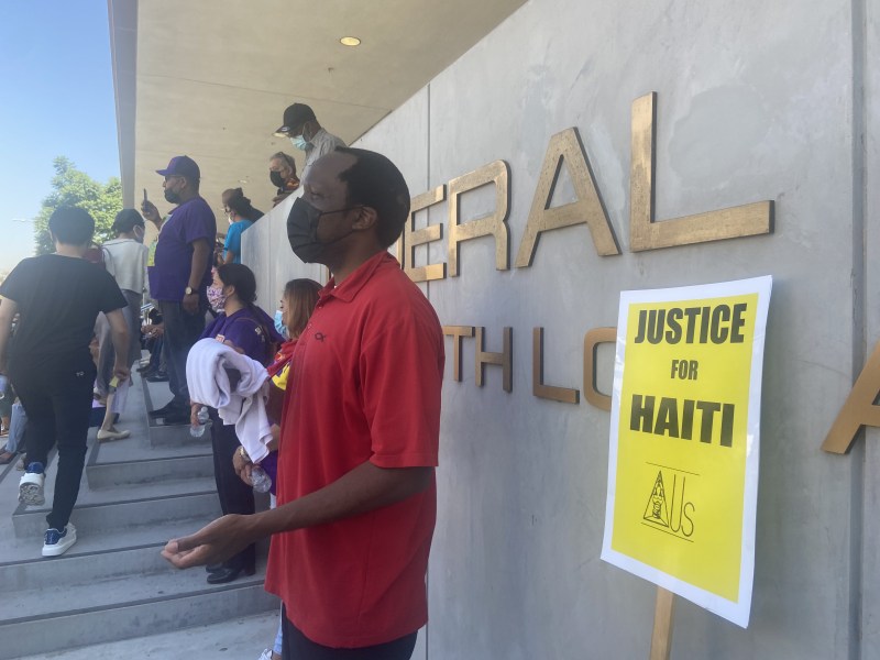 L.A. demonstrators showing up for Haitian refugees in DTLA.