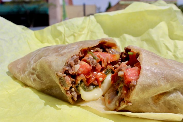 Chile relleno burrito at Tortillería La Azteca. Photo by Daniel Suarez for L.A. TACO.