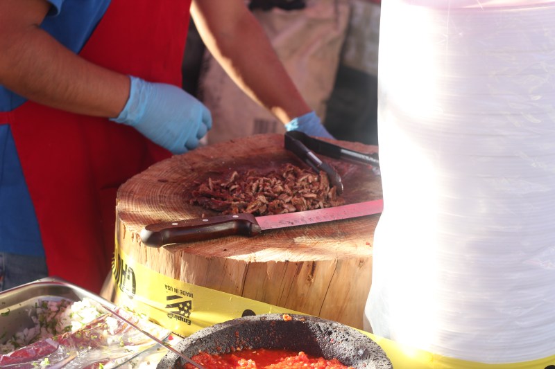 Fresh asada being chopped at Asadero El Poblano. Photo by Cesar Hernandez for L.A. TACO.