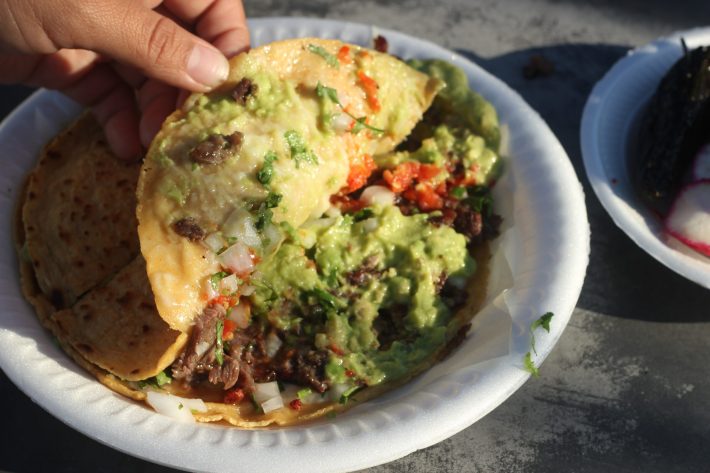 Inside a mulita at Asadero El Poblano. Photo by Cesar Hernandez for L.A. TACO.