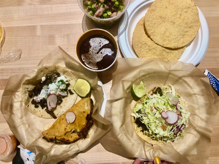 Birria and tacos from La Olla Cocina at Blossom Market. Photo by Kamren Curiel for L.A. TACO.