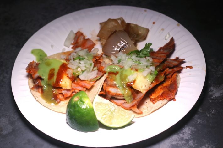 Two al pastor tacos from Leo's Tacos in Wilmington. Photo by Cesar Hernandez.