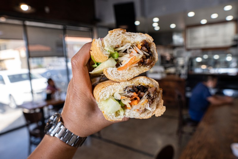 A beef stick sandwich at Naga Café.