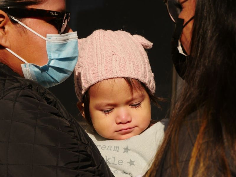 Elena Perez and her baby at the press conference addressing the death of her daughter. 