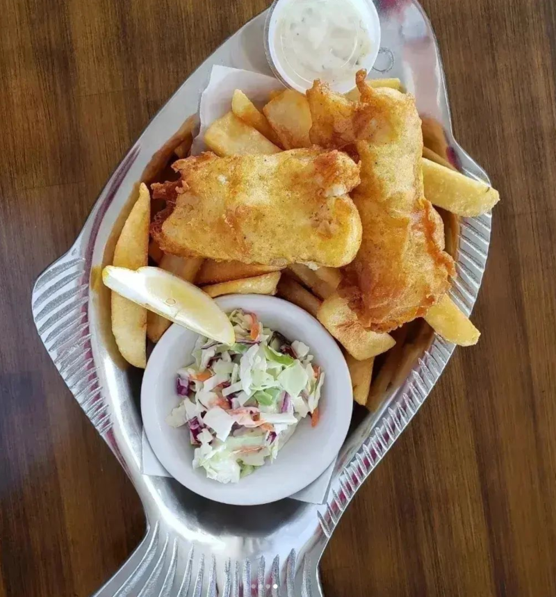 Fish and chips at Marina Cafe.