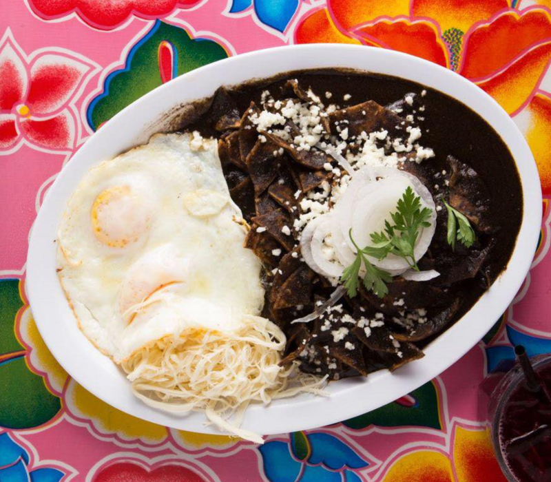 Mole chilaquiles at Guelaguetza in Koreatown.