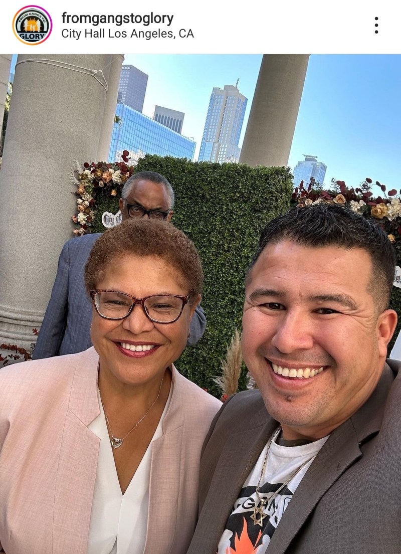 A selfie of Mayor Karen Bass with Carlos Heredia