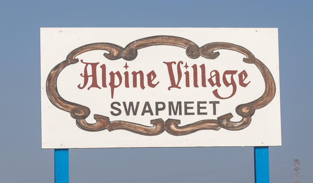 Alpine Village Swap Meet sign.